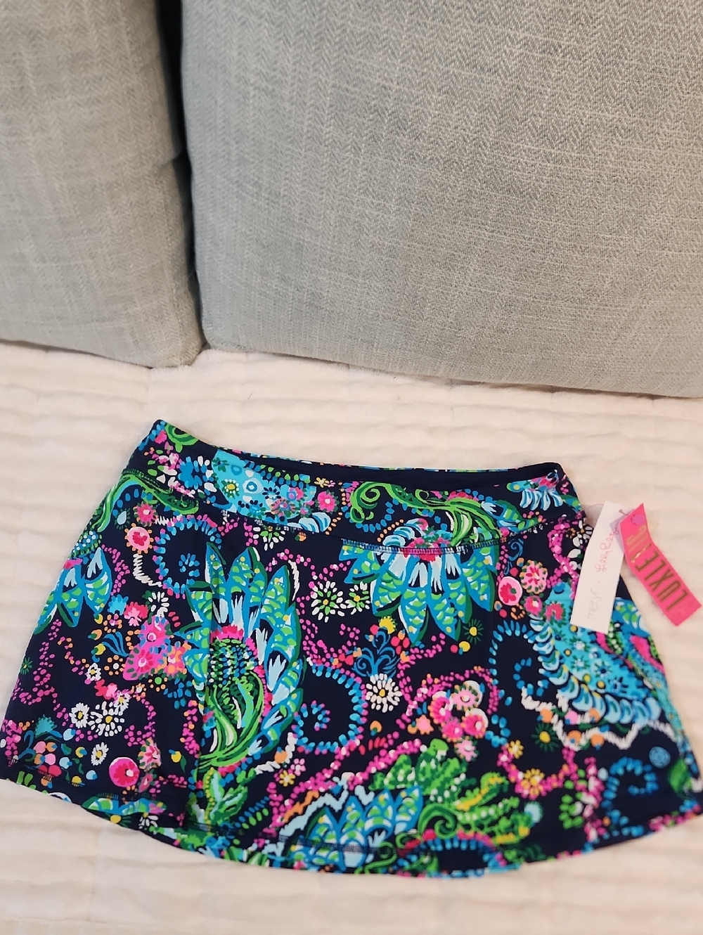 Lilly Pulitzer Navy Floral Paisley Skort with Bright Green & Pink Accents